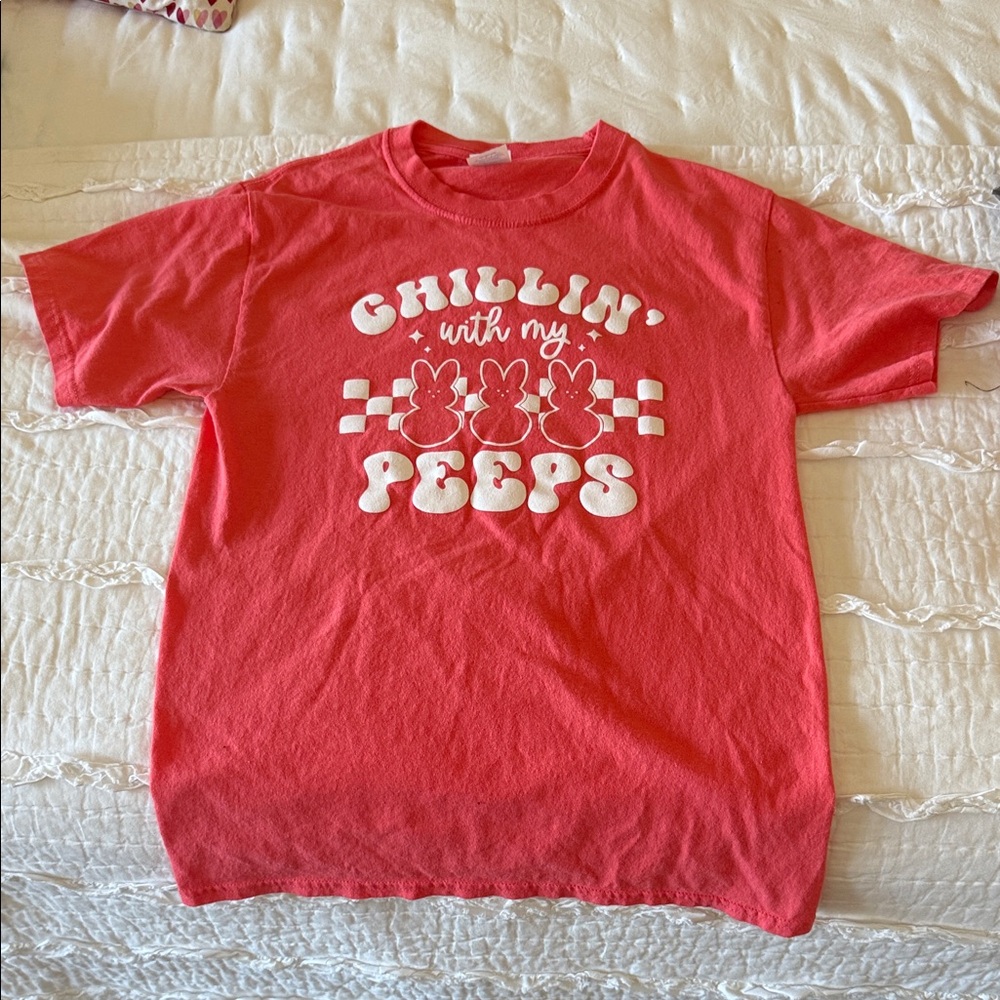 Coral Graphic Tee with White Print